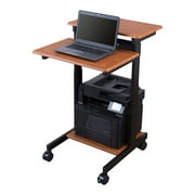 Stand Up Desk Store Rolling Adjustable Height Two Tier Standing Desk Computer Workstation Black Frame/Teak Top, 24 Wide