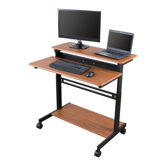 Stand Up Desk Store Rolling Adjustable Height Two Tier Standing Desk Computer Workstation (Black Frame/Teak Top, 40" Wide)