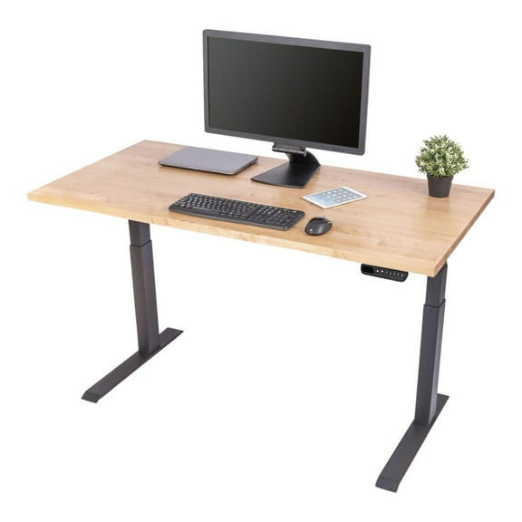 Stand Up Desk Store Solid Wood Top Electric Adjustable Height Standing Desk with Programmable Memory (Charcoal Frame/Natural Birch Top, 60" Wide)