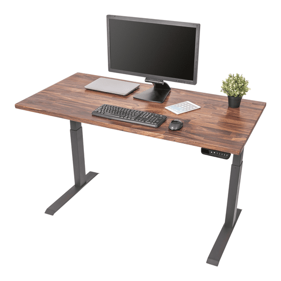 Stand Up Desk Store Solid Wood Top Electric Adjustable Height Standing Desk with Programmable Memory (Charcoal Frame/Walnut Top, 60" Wide)