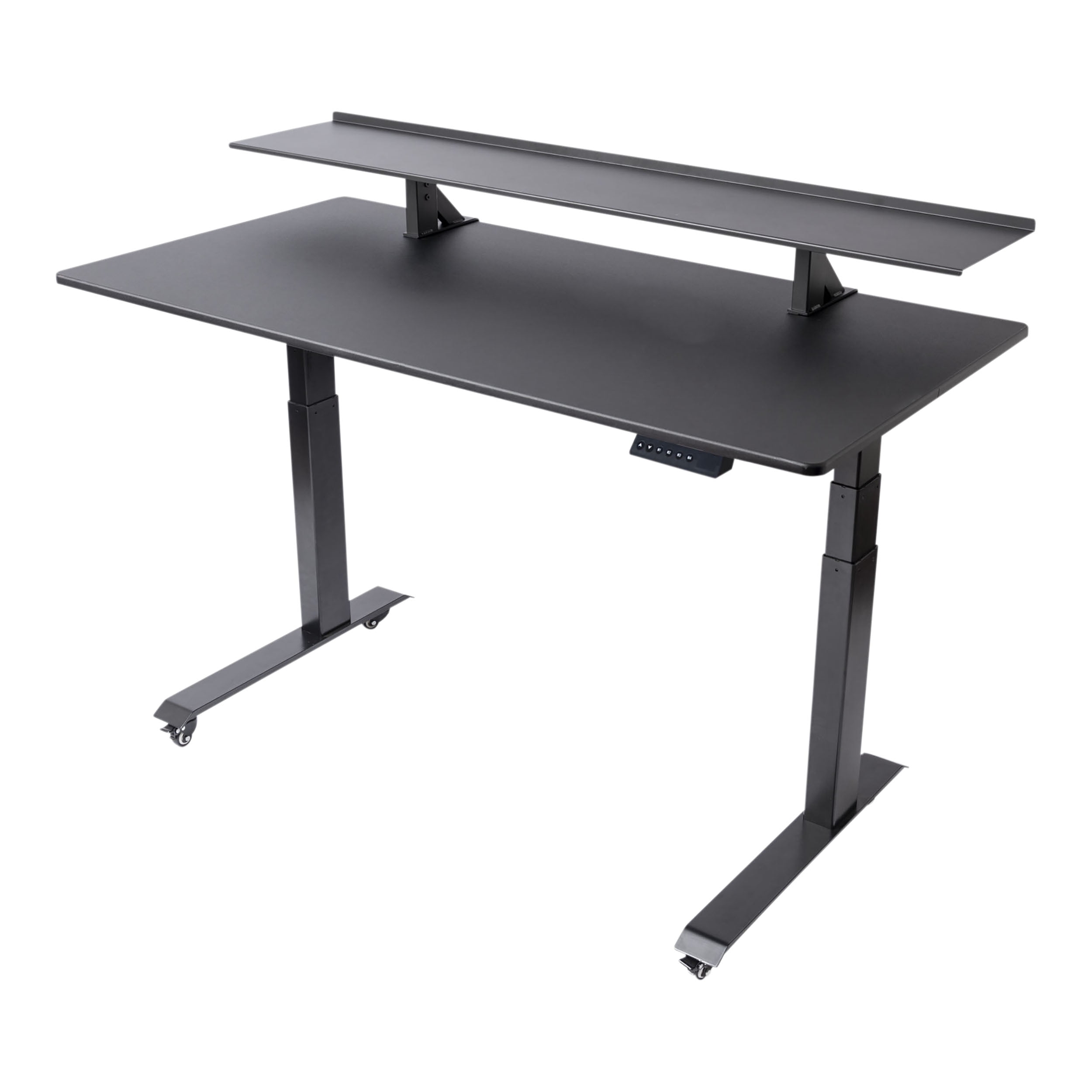 Black Adjustable Height Split Top Standing Desk with Monitor Shelf
