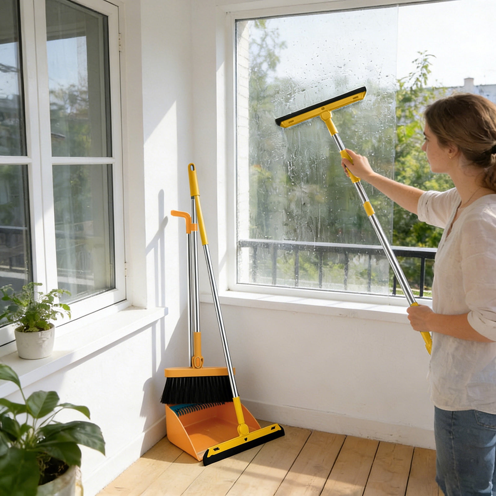 Stand Up Dustpan & Brush Set with Self-Cleaning Comb - 180° Rotating ...