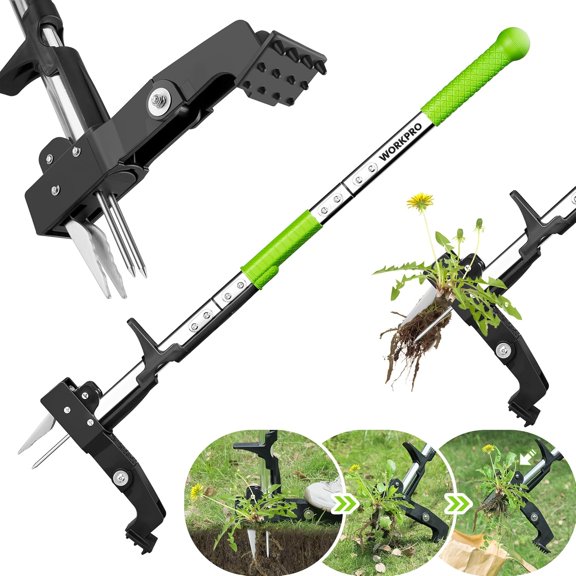 Stand Up Garden Weeder Tool With 4 Claw Steel Head And Foldable Foot Pedal 39 Inch Long Handle Removes Dandelions And Weeds Without Bending