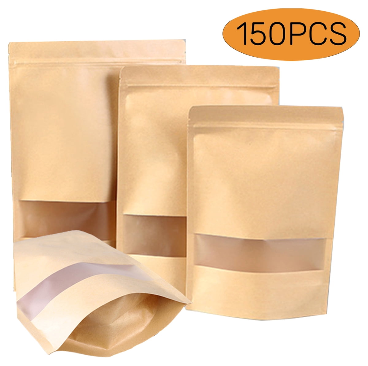 LZLPACKING Kraft Stand Up Pouches bags 100 Pcs,Brown Resealable Bags with  Window for Home or Business,Coffee Bags,Zip Lock Food Storage Bags,Sealable