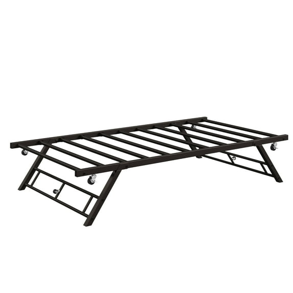 Stand Up Trundle Bed Frame,Pop-Up Rolling Trundle with Locking Casters & Metal Slats, Twin Size Daybed Trundle for Guest Room,400 Load Capacity