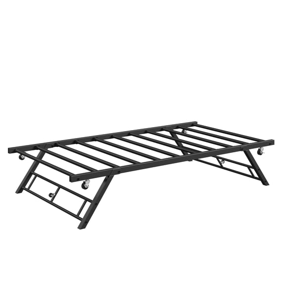 Stand Up Trundle Bed Frame,Pop-Up Rolling Trundle with Locking Casters & Metal Slats, Twin Size Daybed Trundle for Guest Room,400 Load Capacity
