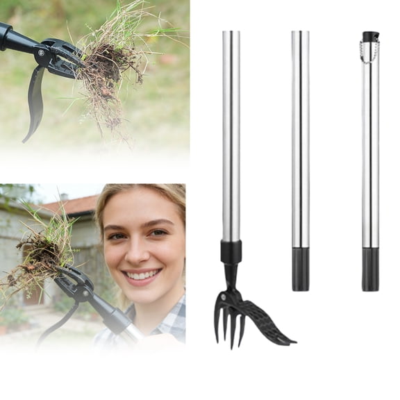 Stand Up Weed Puller with Lever Action, 4 Claw Steel Head Weeder Tool No Bend Design for Root Removal in Garden Lawn and Outdoor Spaces
