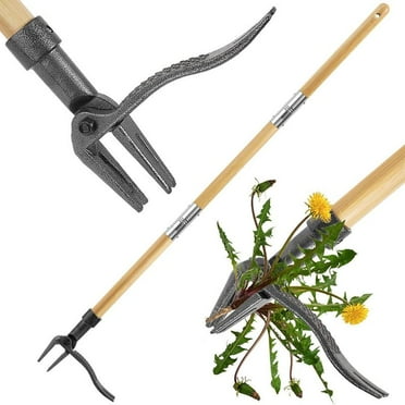 Stand-Up Weeding Puller Tool, Long Handle 4-claw Steel Head Garden Hand Weeding Tool, Easy Remove Weeds without Bending, Pulling, Or Kneeling, Gardening Tool, Wood, Fathers Day Gift