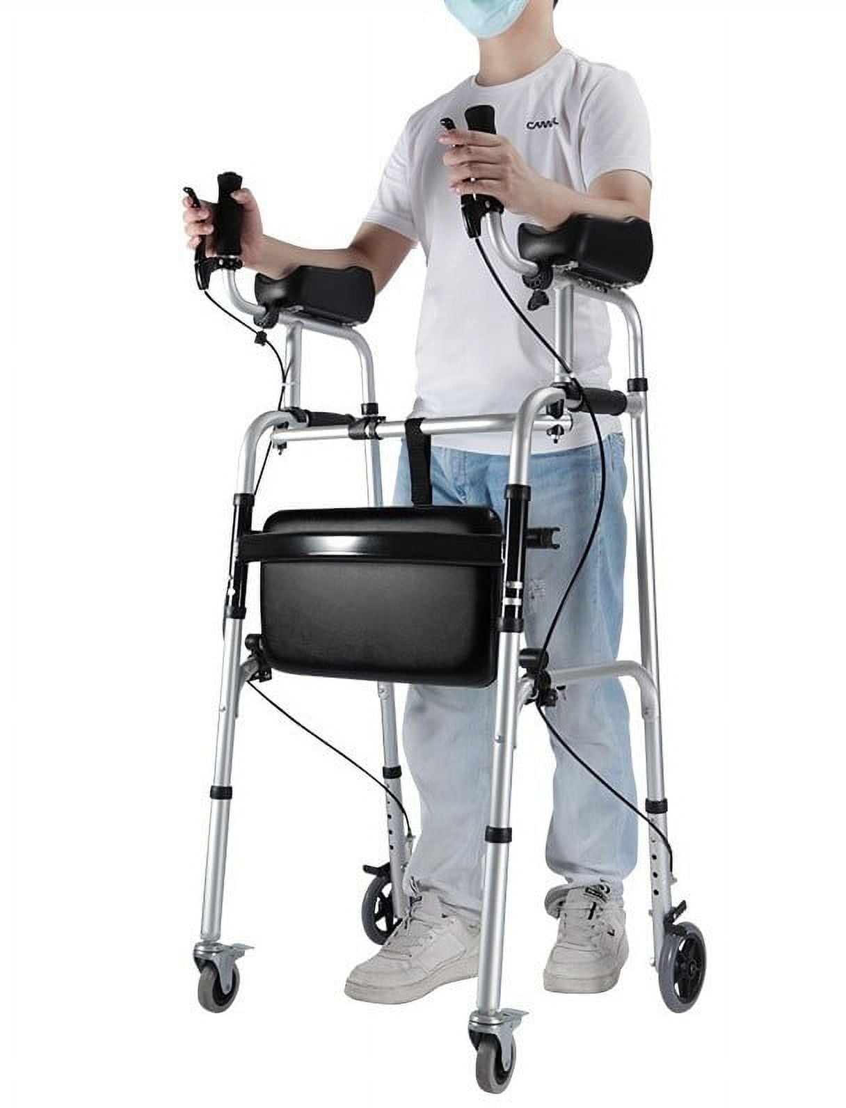 Stand Upright Walker with Handbrake, Stand Up Rollator Walker with Seat