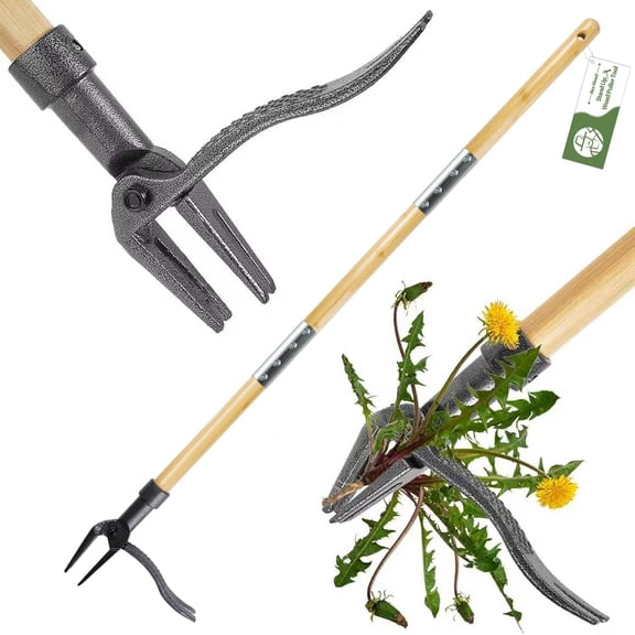 Stand Up Weed Puller Tool, 46" Adjustable All-Metal Long Handle Weeder with 4-Claw Steel Head, Remove Weeds by Roots Without Bending or Kneeling, Heavy Duty Garden Tool Back & Knee Friendly
