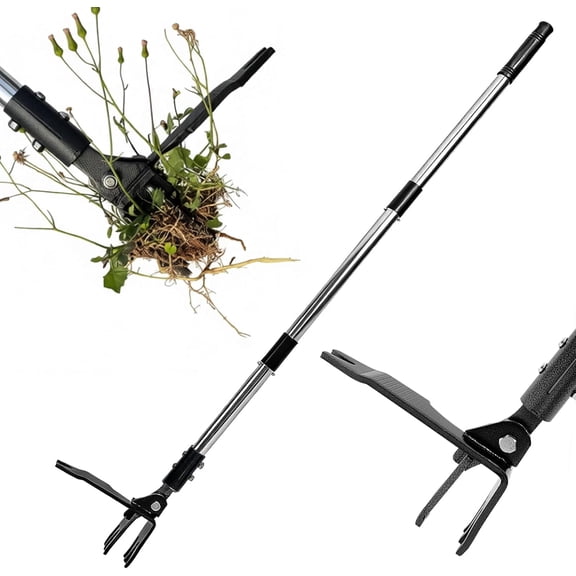 Stand Up Weed Puller Tool, Long Handle Weeder with 6 Steel Claws, Heavy Duty Stand Up Root Remover, No Bend No Kneel Weeding Tool for Garden Lawn Yard, Easy Storage Chemical Free