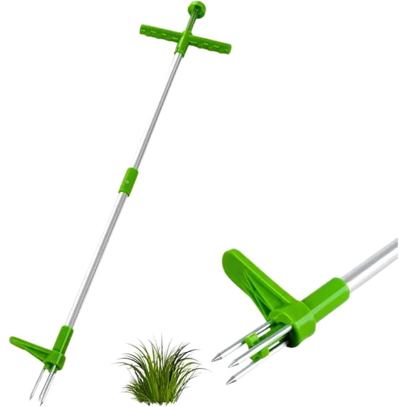 Stand Up Weed Remover Tool with Long Handle Manual Lawn Weed Puller with Stainless Steel Claws & Foot Pedal, Heavy Duty Garden Weeding Tool for Yard, Grass & Root Removal