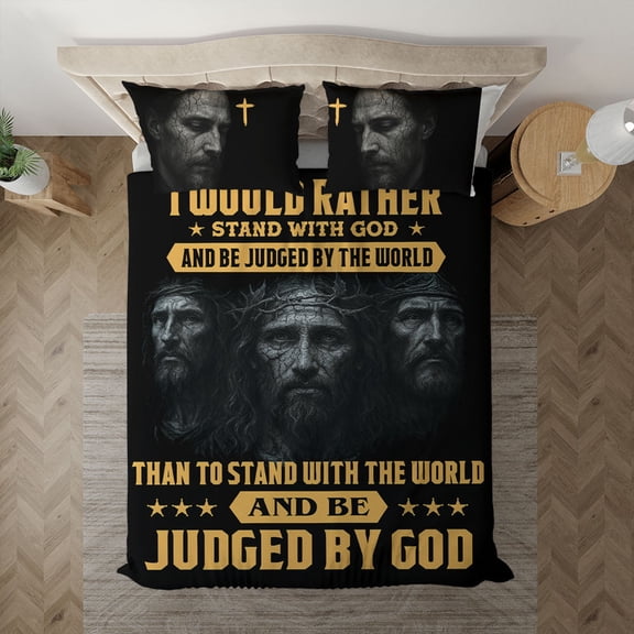 Stand With God And Be Judged By The World Christian Bedding Set –Faith-Based Inspirational Bed Set for Believers