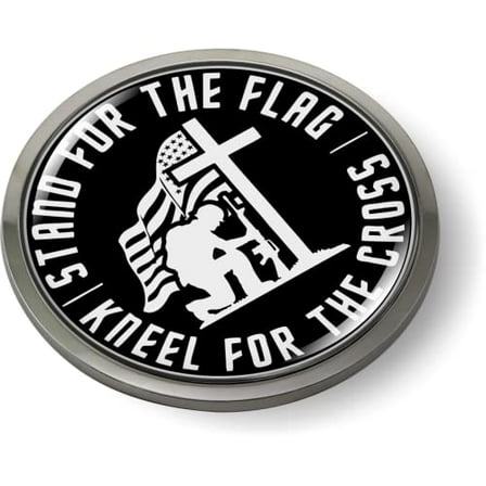 Stand for The Flag, Kneel for The Cross 3D Domed CAR Emblem Badge Sticker Chrome Metal Round Bezel