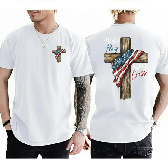 Stand for the Flag, Kneel for the Cross T-Shirt – Patriotic Christian Graphic Tee