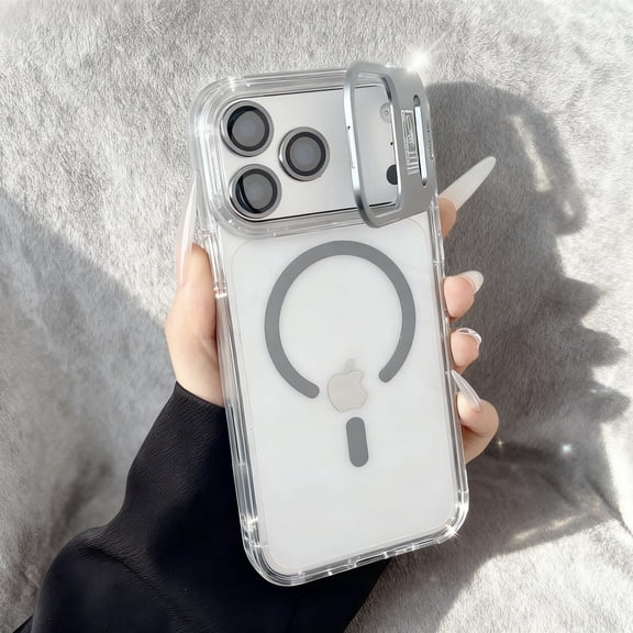 Stand for iPhone 17 Pro Max Magnetic Case [Camera Lens Protector] [Compatible with Mag-Safe] Shockproof Clear Transparent Slim Non-Yellowing Protective Phone Cover for iPhone 17 Pro Max, Gray