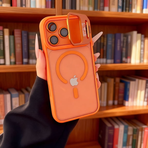 Stand for iPhone 17 Pro Max Magnetic Case [Camera Lens Protector] [Compatible with Mag-Safe] Shockproof Clear Transparent Slim Non-Yellowing Protective Phone Cover for iPhone 17 Pro Max, Orange