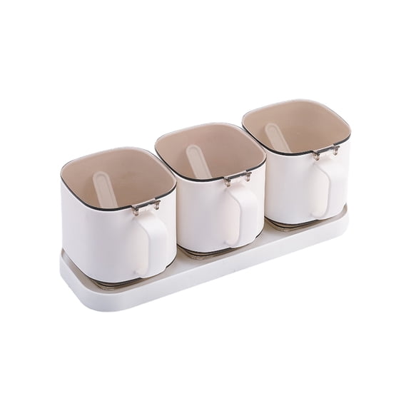 Stand ing Lid Seasoning Jar Glass Shaker Kitchen Seasoning Bottle Jar Household Seasoning Oil Pot MSG Seasoning Box with Spoon (White)