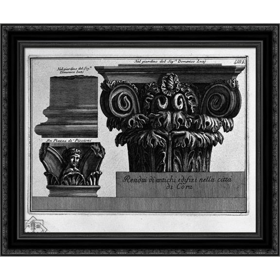 Stand in the town of Cora embedded in the wall of the house of Mr Antonio Corbi 24x20 Black Ornate Wood Framed Canvas Art by Piranesi, Giovanni Battista