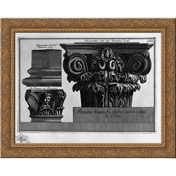 Stand in the town of Cora embedded in the wall of the house of Mr Antonio Corbi 24x20 Gold Ornate Wood Framed Canvas Art by Piranesi, Giovanni Battista