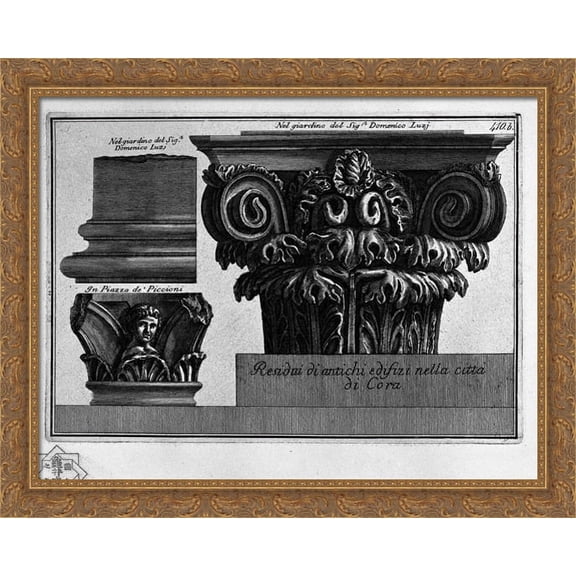 Stand in the town of Cora embedded in the wall of the house of Mr Antonio Corbi 36x28 Large Gold Ornate Wood Framed Canvas Art by Giovanni Battista Piranesi