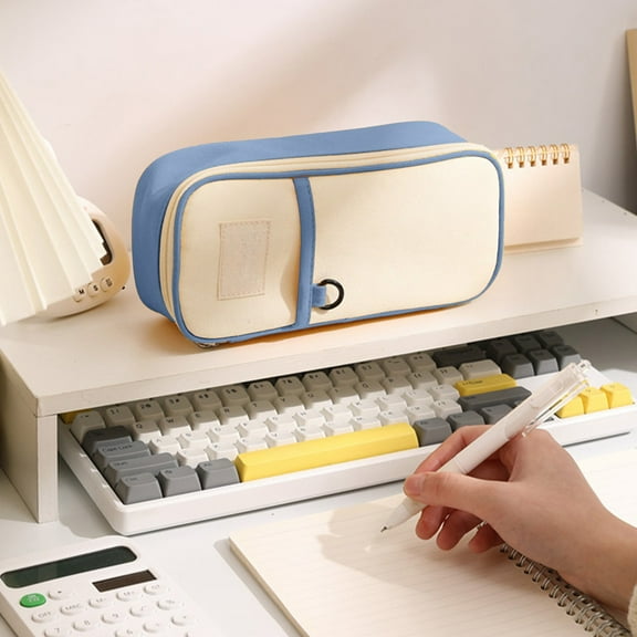 Standable Canvas Pencil Case Large Capacity Multifunctional Stationery Bag Adult Standing Pencil Pouch Upright Organizer Desktop Storage