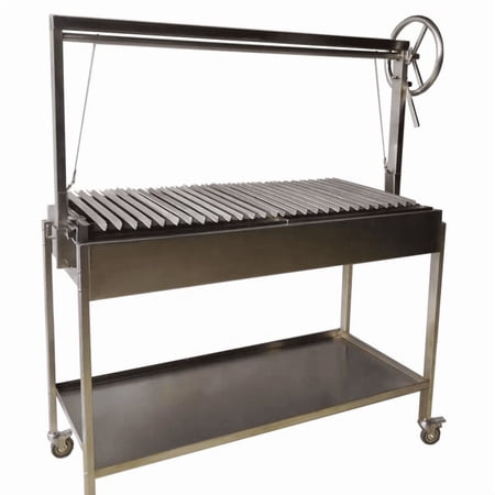 Standalone Argentine Asado Charcoal/Wood Grill Insert – Adjustable Height Stainless Steel BBQ Grill - V grate (44 in)