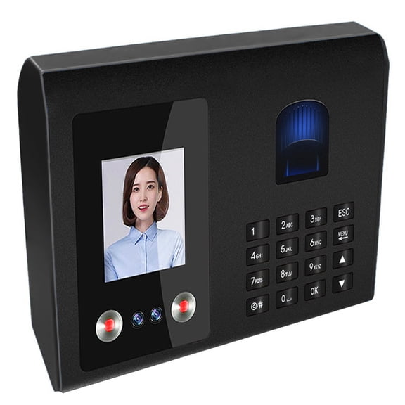 Standalone Facial Recognition and Fingerprint Time Attendance Machine with Angled Body, Electronic Employee Punch Clock with USB Drive Download for Office Business