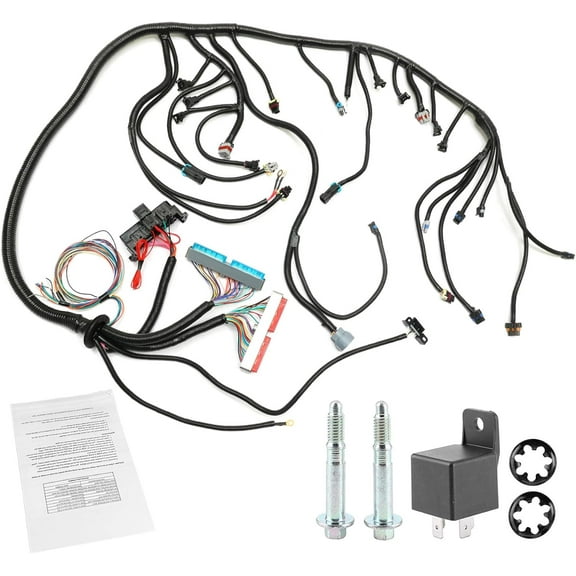 Standalone Wiring Harness, 4L60E DBC, Red/Blue PCM, Compatible with 1997-2006 GM LS1 Vortec Engine 4.8 5.3 6.0 L, LS Swap Engine Harness, Stand Alone Wire Harness, Drive by Cable Throttle Body