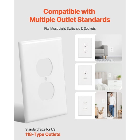 Standard 1-Gang Duplex Outlet Cover, 10-Pack Wall Plate, Easy Install Faceplate