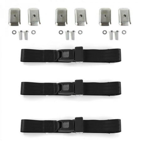 Standard 2 Point Black Lap Bench Seat Belt Kit with Bracketry for 1968-1974 Ford Van - 3 Belts