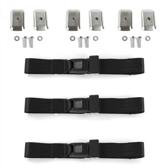 Standard 2 Point Black Lap Bench Seat Belt Kit with Bracketry for 1968-1974 Ford Van - 3 Belts