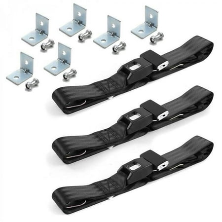 Standard 2 Point Black Lap Bench Seat Belt Kit with Bracketry for Chevy Truck 1973-1987 - 3 Belts