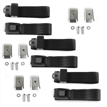 Standard 2 Point Black Lap Bench Seat Belt Kit with Bracketry for Ford Fairlane 1966-1967 - 3 Belts