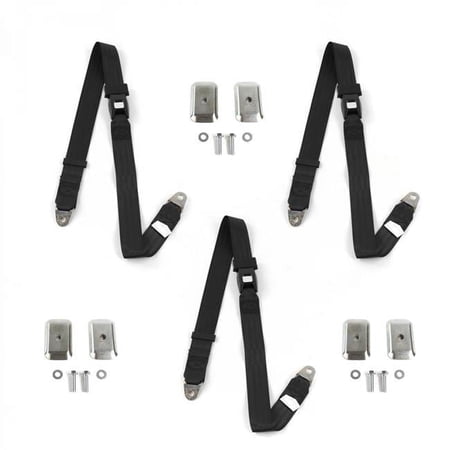 Standard 2 Point Black Lap Bench Seat Belt Kit with Bracketry for IH Scout 1961-1980 - 3 Belts