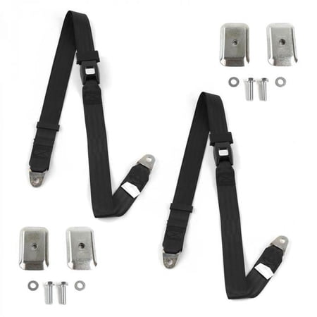 Standard 2 Point Black Lap Bucket Seat Belt Kit with Bracketry for AMC 1958-1988 - 2 Belts