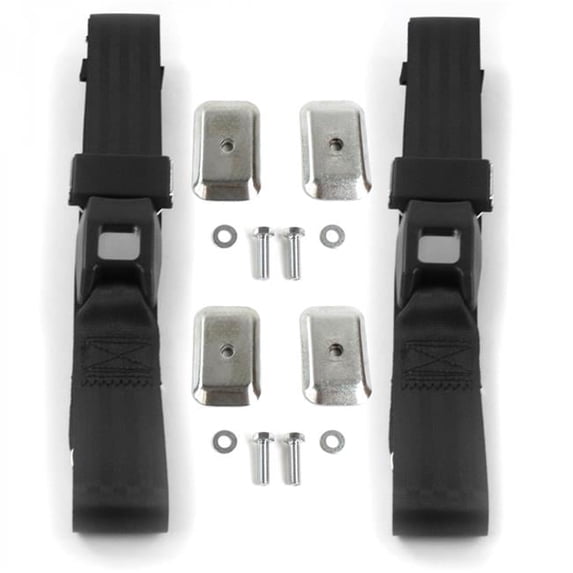Standard 2 Point Black Lap Bucket Seat Belt Kit with Bracketry for Ford Truck 1948-1952 - 2 Belts