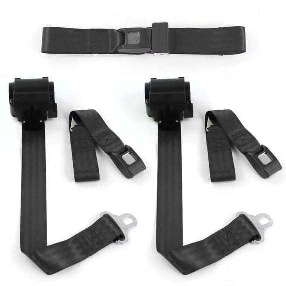 Standard 2 Point Black Retractable Bench Seat Belt Kit for Chevy Impala 1961-1964 - 3 Belts