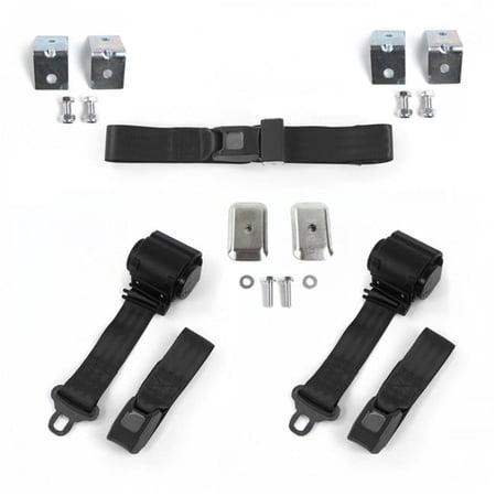Standard 2 Point Black Retractable Bench Seat Belt Kit with Bracketry for 1949-1958 Buick Special - 3 Belts