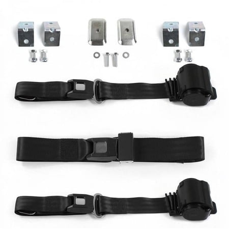 Standard 2 Point Black Retractable Bench Seat Belt Kit with Bracketry for 1954-1956 Buick Roadmaster - 3 Belts