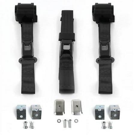 Standard 2 Point Black Retractable Bench Seat Belt Kit with Bracketry for Chevy Impala 1958 - 3 Belts