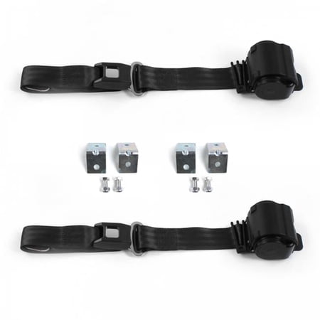 Standard 2 Point Black Retractable Bucket Seat Belt Kit with Bracketry for Ford 1933-1934 Model C - 2 Belts