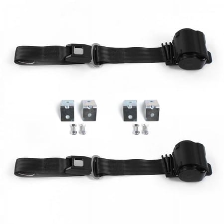 Standard 2 Point Black Retractable Bucket Seat Belt Kit with Bracketry for Jeep Wrangler 1987-1996 - 2 Belts