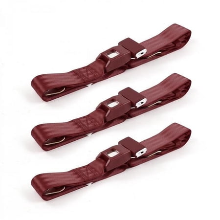 Standard 2 Point Burgundy Lap Bench Seat Belt Kit for 1958 Chevy Impala - 3 Belts