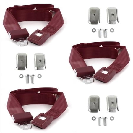 Standard 2 Point Burgundy Lap Bench Seat Belt Kit with Bracketry for 1953-1961 Triumph TR2, 3 - 3 Belts