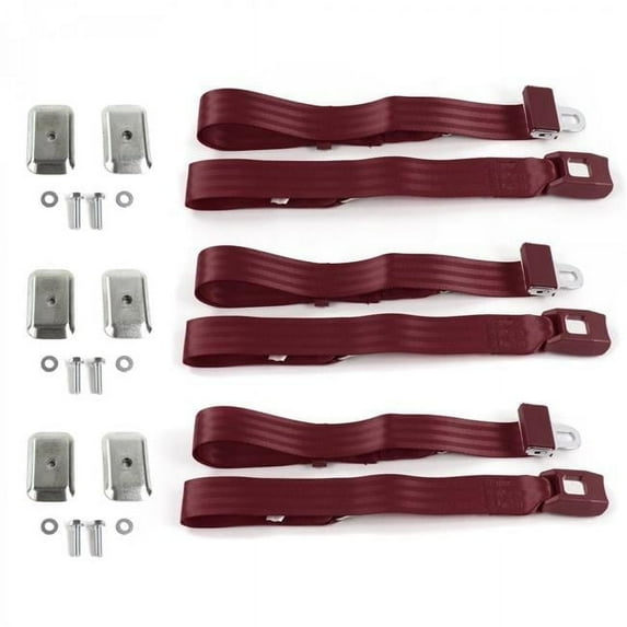 Standard 2 Point Burgundy Lap Bench Seat Belt Kit with Bracketry for 1962-1988 Jeep Gladiator - 3 Belts