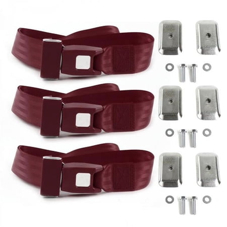 Standard 2 Point Burgundy Lap Bench Seat Belt Kit with Bracketry for 1984-2001 Jeep Cherokee - 3 Belts