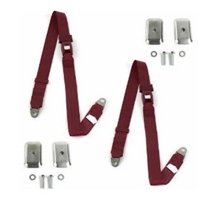 Standard 2 Point Burgundy Lap Bucket Seat Belt Kit with Bracketry for 1966-1973 Jeep Commando - 2 Belts