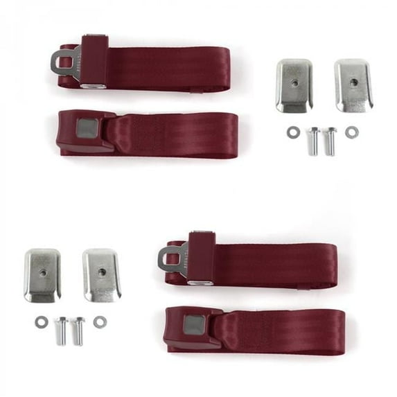 Standard 2 Point Burgundy Lap Bucket Seat Belt Kit with Bracketry for 1979-1993v Ford Mustang - 2 Belts