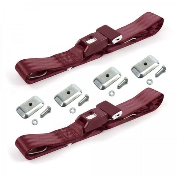 Standard 2 Point Burgundy Lap Bucket Seat Belt Kit with Bracketry for Ford Thunderbird 1958-1960 - 2 Belts